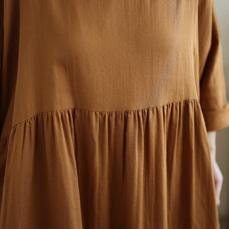 Vestido midi de lino y algodón de manga larga con capucha y bolsillos de Buddha Stones Fall - image 8