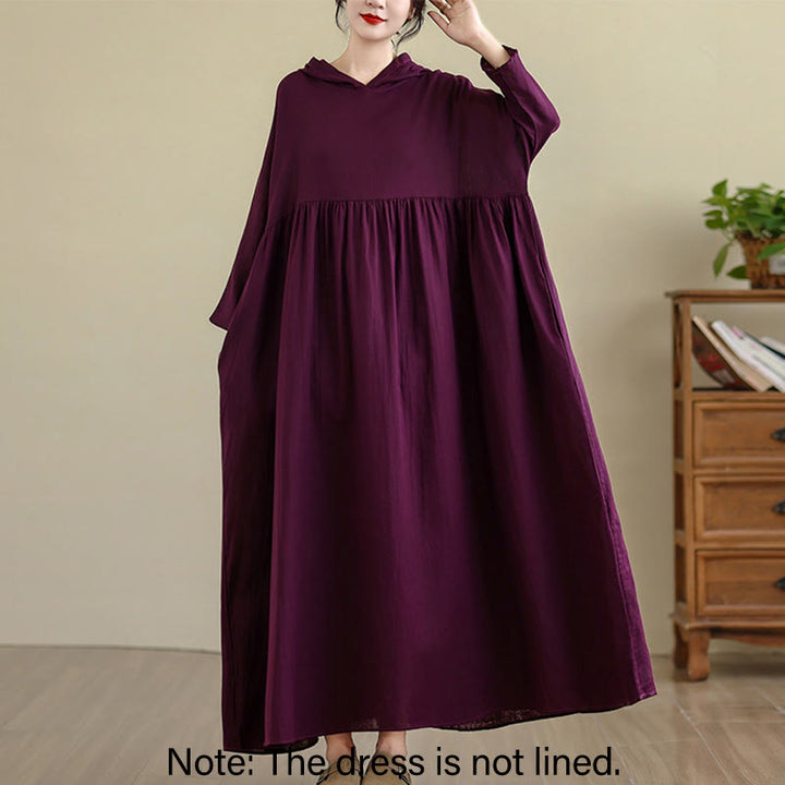 Vestido midi de lino y algodón de manga larga con capucha y bolsillos de Buddha Stones Fall - image 19