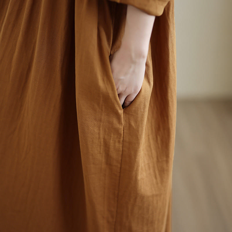 Vestido midi de lino y algodón de manga larga con capucha y bolsillos de Buddha Stones Fall - image 9