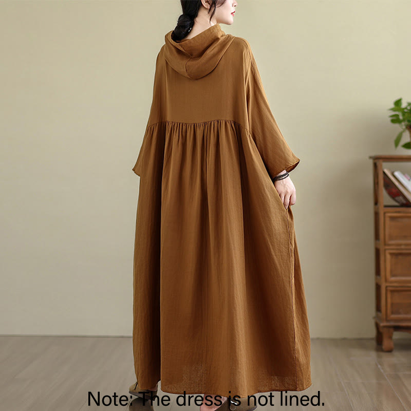 Vestido midi de lino y algodón de manga larga con capucha y bolsillos de Buddha Stones Fall - image 2