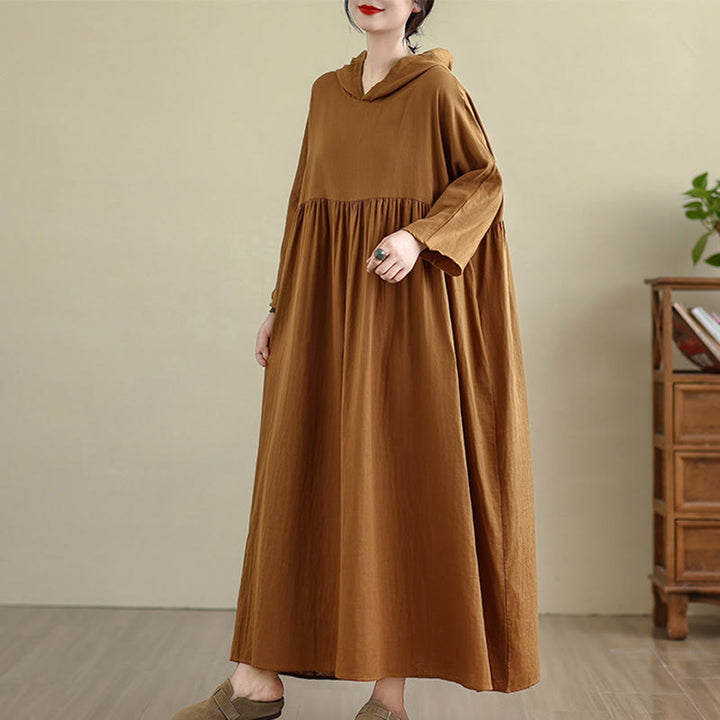 Vestido midi de lino y algodón de manga larga con capucha y bolsillos de Buddha Stones Fall - image 5
