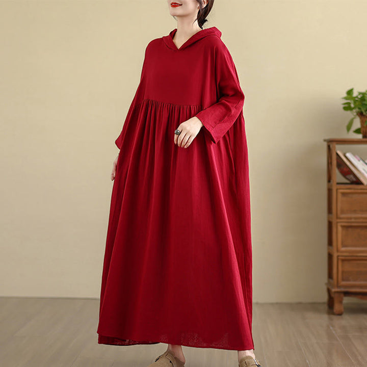 Vestido midi de lino y algodón de manga larga con capucha y bolsillos de Buddha Stones Fall - image 17
