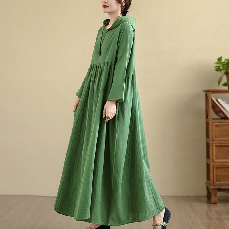 Vestido midi de lino y algodón de manga larga con capucha y bolsillos de Buddha Stones Fall - image 24