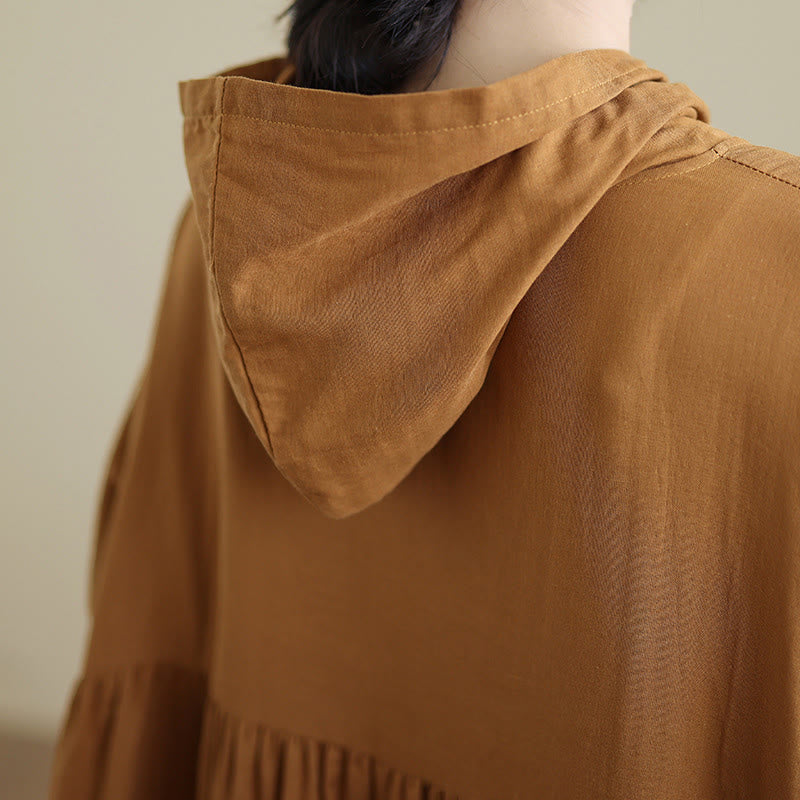 Vestido midi de lino y algodón de manga larga con capucha y bolsillos de Buddha Stones Fall - image 8