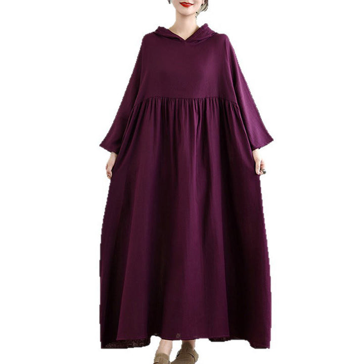 Vestido midi de lino y algodón de manga larga con capucha y bolsillos de Buddha Stones Fall - image 21