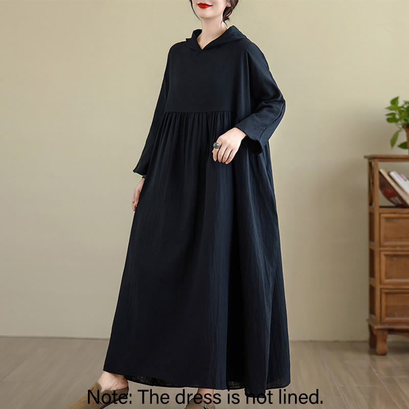 Vestido midi de lino y algodón de manga larga con capucha y bolsillos de Buddha Stones Fall - image 13