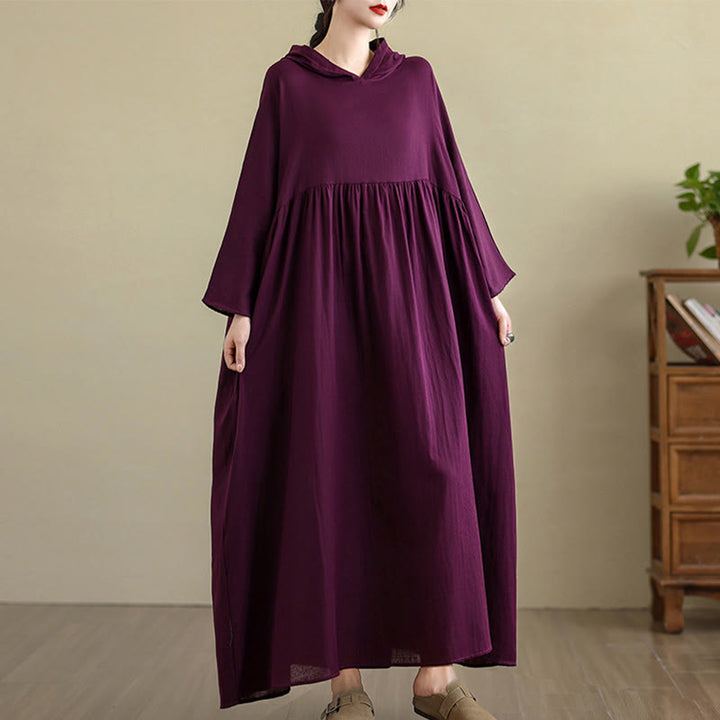 Vestido midi de lino y algodón de manga larga con capucha y bolsillos de Buddha Stones Fall - image 20