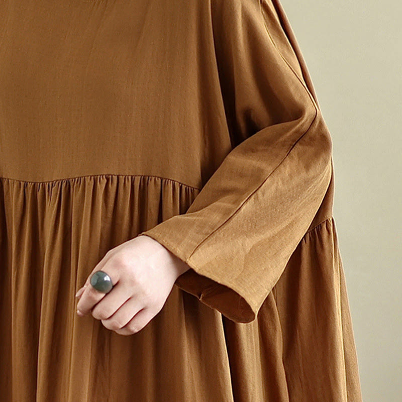 Vestido midi de lino y algodón de manga larga con capucha y bolsillos de Buddha Stones Fall - image 10