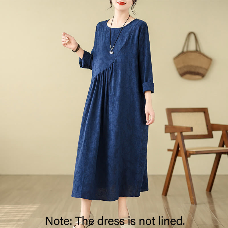 Vestido midi de lino y algodón con mangas largas irregulares, estampado floral jacquard liso y bolsillos. - image 1