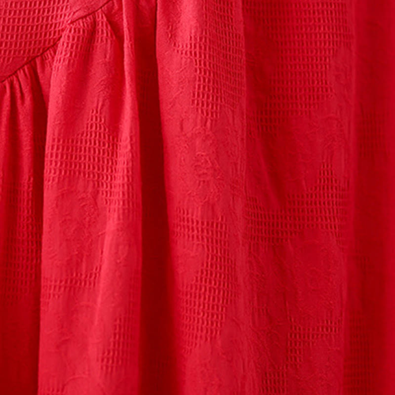 Vestido midi de lino y algodón con mangas largas irregulares, estampado floral jacquard liso y bolsillos. - image 12