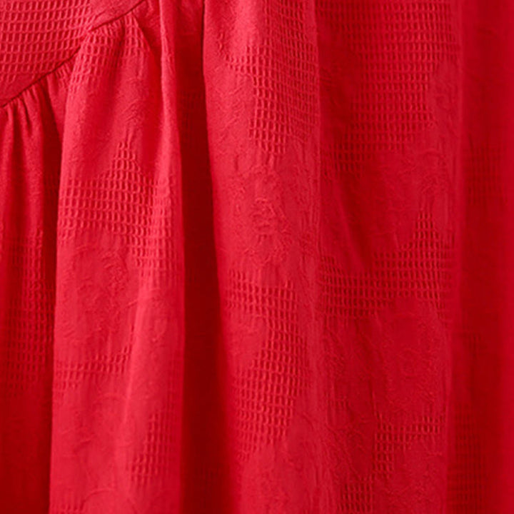 Vestido midi de lino y algodón con mangas largas irregulares, estampado floral jacquard liso y bolsillos. - image 12