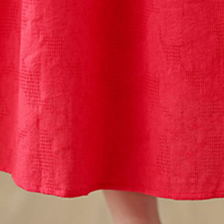 Vestido midi de lino y algodón con mangas largas irregulares, estampado floral jacquard liso y bolsillos. - image 15