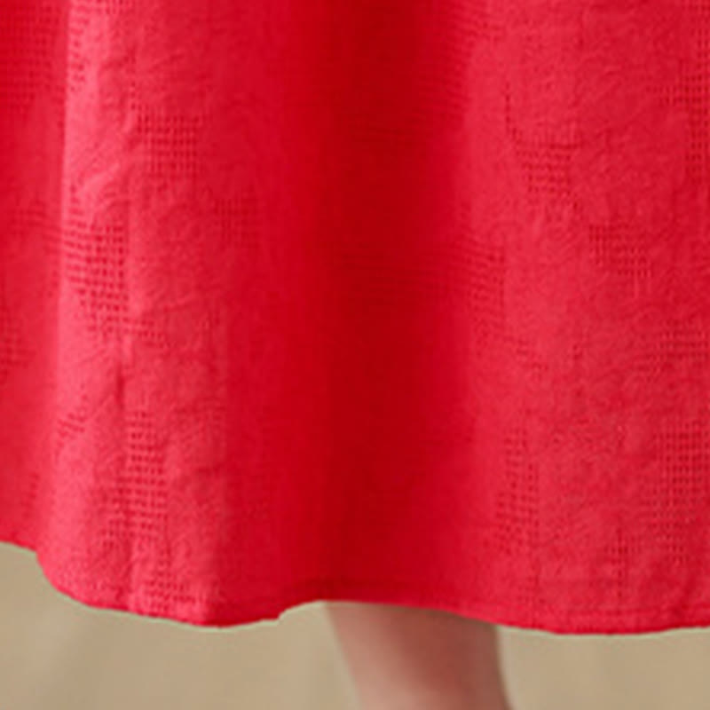Vestido midi de lino y algodón con mangas largas irregulares, estampado floral jacquard liso y bolsillos. - image 14