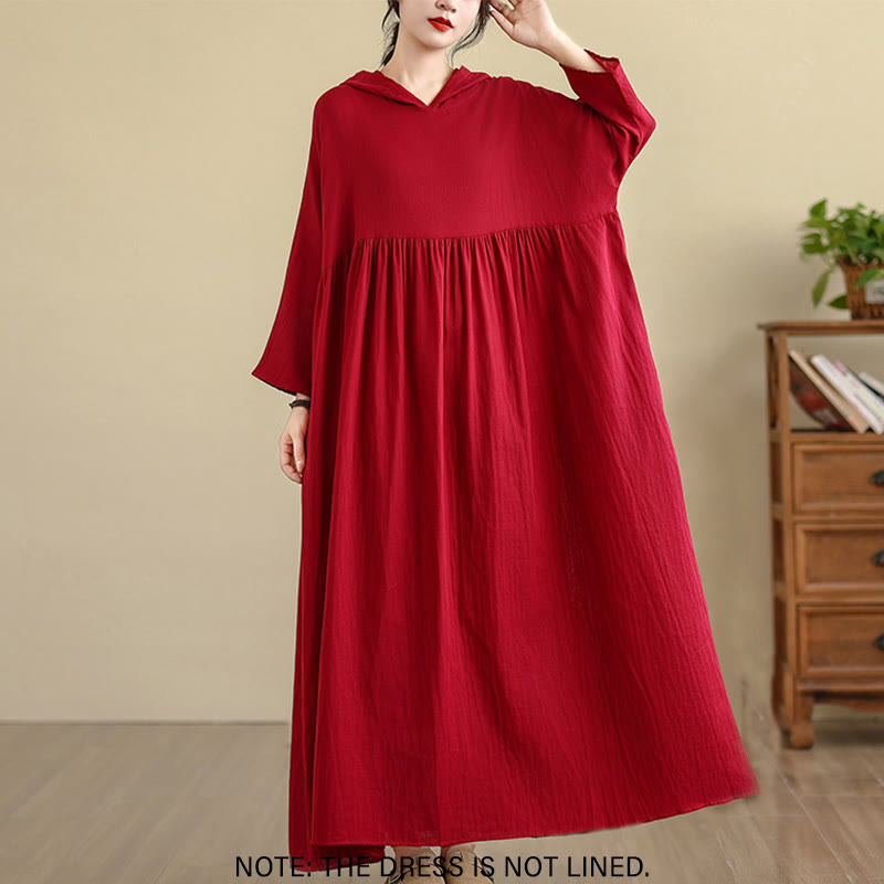 Vestido midi de lino y algodón de manga larga con capucha y bolsillos de Buddha Stones Fall - image 16