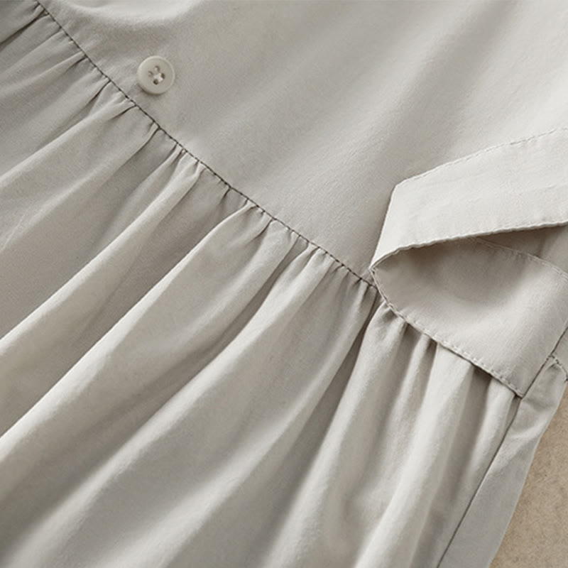 Vestido midi informal de algodón con diseño de cuadros escoceses, pliegues y botones, de manga larga y bolsillos, con estampado de Buddha Stones - image 11