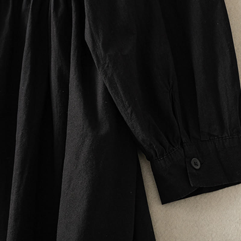 Vestido midi informal de algodón con diseño de cuadros escoceses, pliegues y botones, de manga larga y bolsillos, con estampado de Buddha Stones - image 24