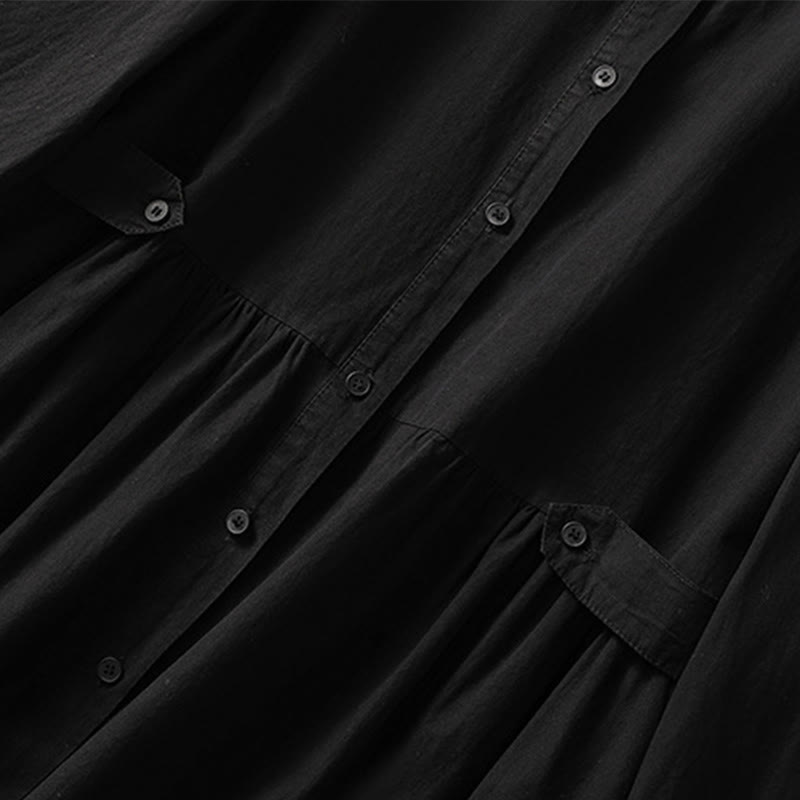 Vestido midi informal de algodón con diseño de cuadros escoceses, pliegues y botones, de manga larga y bolsillos, con estampado de Buddha Stones - image 22