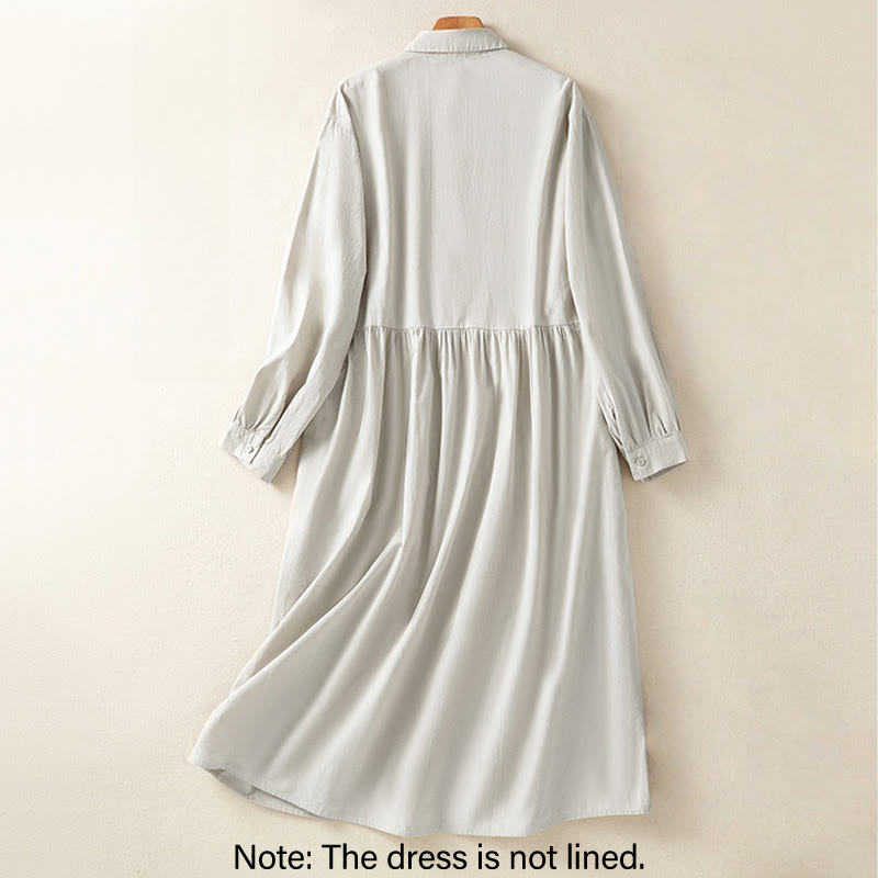 Vestido midi informal de algodón con diseño de cuadros escoceses, pliegues y botones, de manga larga y bolsillos, con estampado de Buddha Stones - image 2