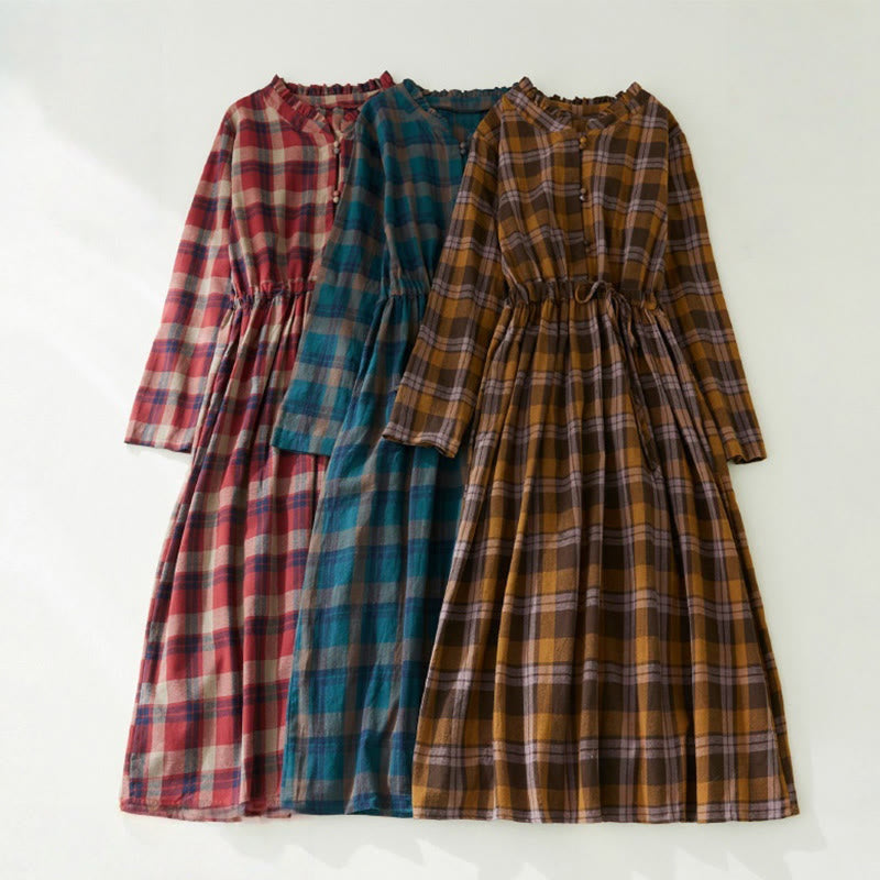 Vestido midi de lino y algodón con cuello en V, mangas largas, volantes y bolsillos, con estampado de Buddha Stones - image 10