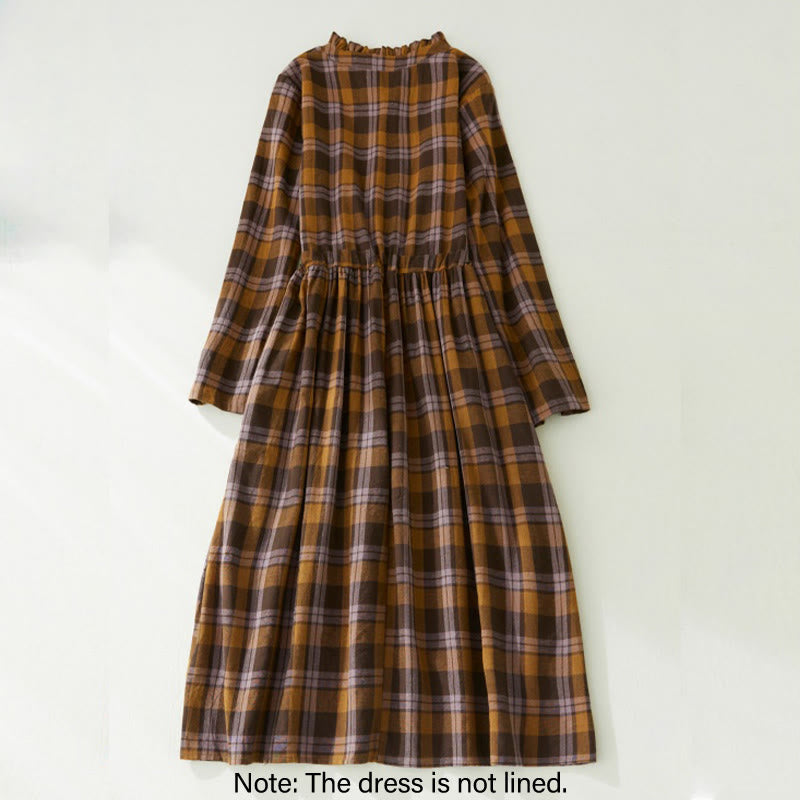 Vestido midi de lino y algodón con cuello en V, mangas largas, volantes y bolsillos, con estampado de Buddha Stones - image 1
