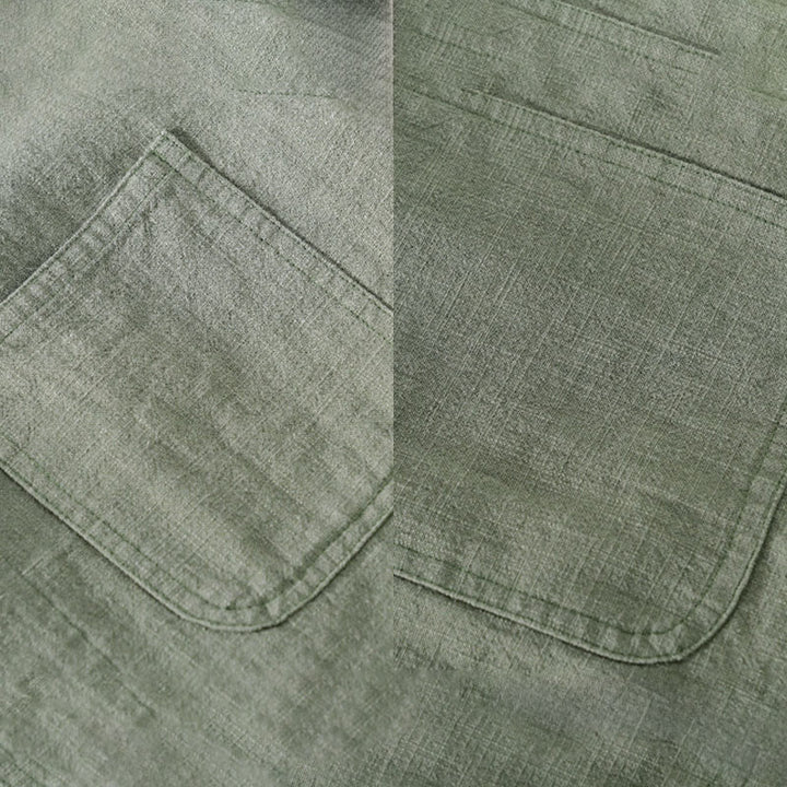 Camisa de manga larga de lino y algodón con botones lisos y bolsillos para hombre de Buddha Stones Commute - image 3