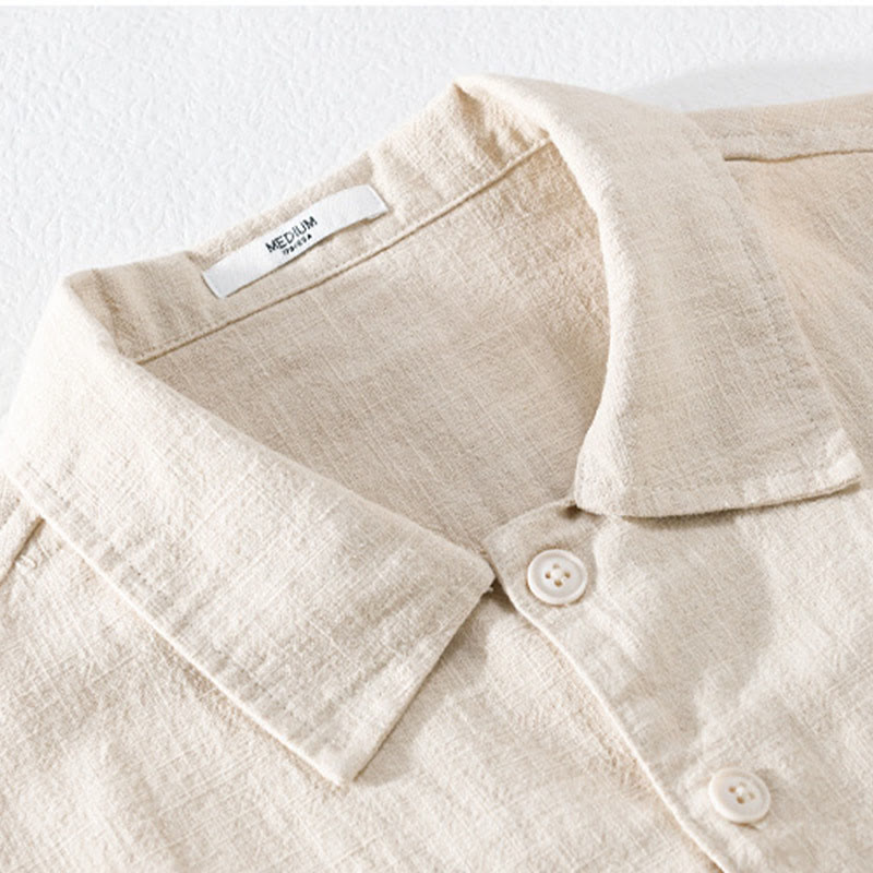 Camisa de manga larga de lino y algodón con botones lisos y bolsillos para hombre de Buddha Stones Commute - image 6