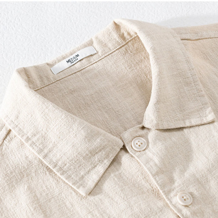 Camisa de manga larga de lino y algodón con botones lisos y bolsillos para hombre de Buddha Stones Commute - image 6