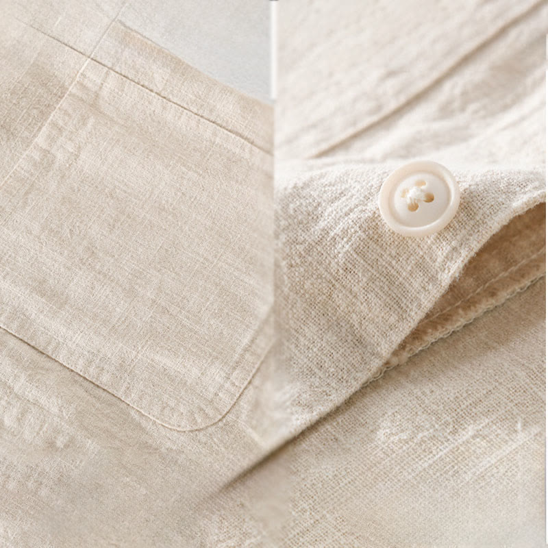 Camisa de manga larga de lino y algodón con botones lisos y bolsillos para hombre de Buddha Stones Commute - image 7