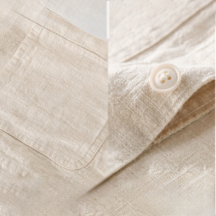 Camisa de manga larga de lino y algodón con botones lisos y bolsillos para hombre de Buddha Stones Commute - image 7