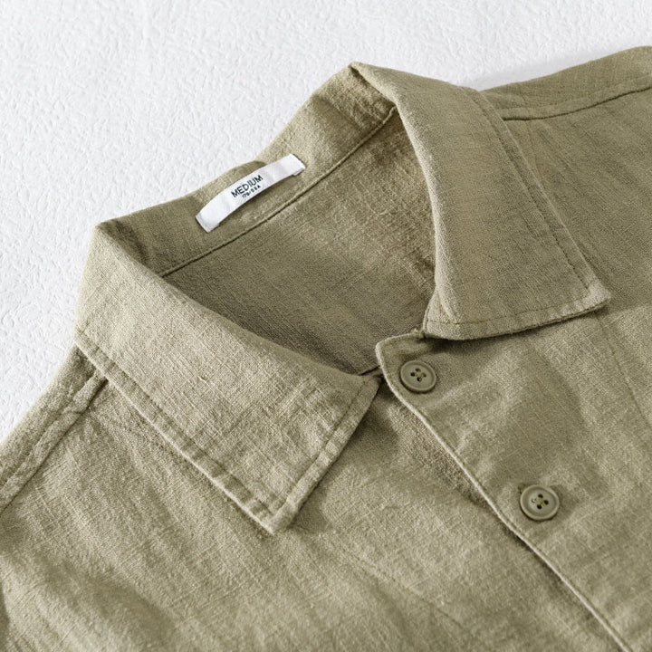 Camisa de manga larga de lino y algodón con botones lisos y bolsillos para hombre de Buddha Stones Commute - image 18