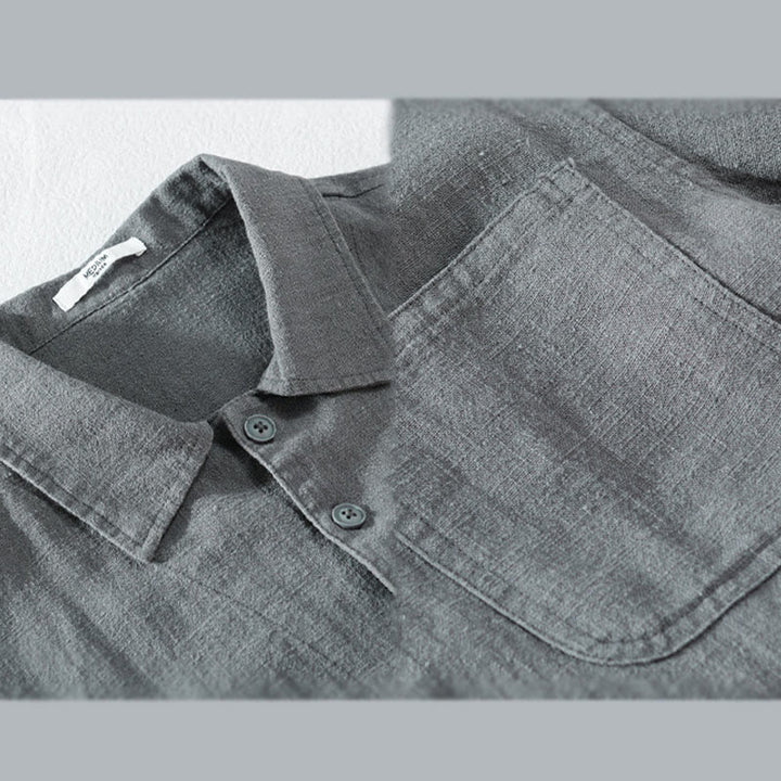 Camisa de manga larga de lino y algodón con botones lisos y bolsillos para hombre de Buddha Stones Commute - image 12