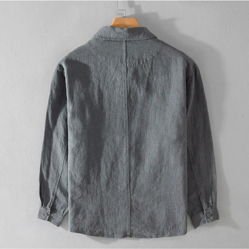 Camisa de manga larga de lino y algodón con botones lisos y bolsillos para hombre de Buddha Stones Commute - image 10