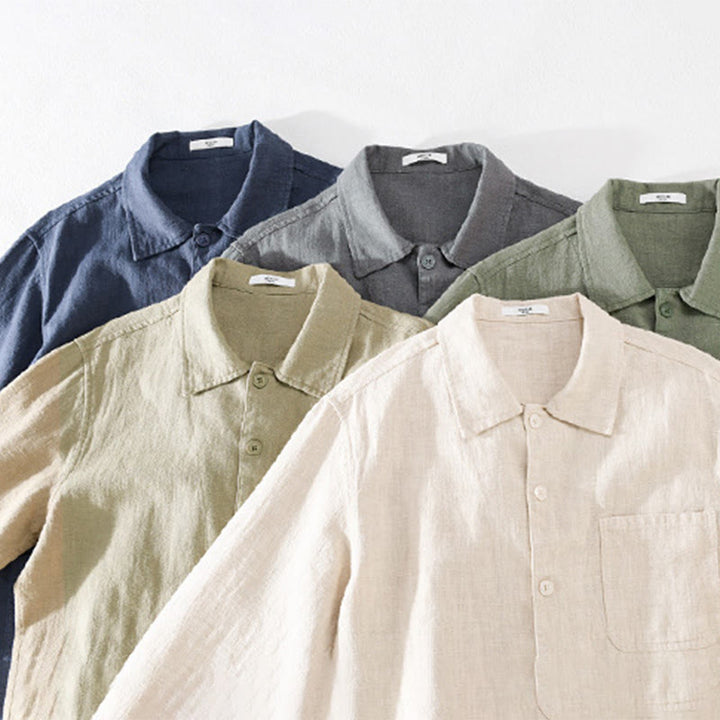 Camisa de manga larga de lino y algodón con botones lisos y bolsillos para hombre de Buddha Stones Commute - image 23