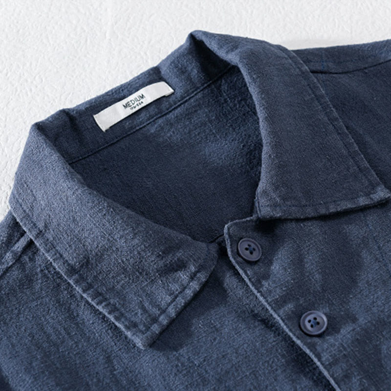Camisa de manga larga de lino y algodón con botones lisos y bolsillos para hombre de Buddha Stones Commute - image 14