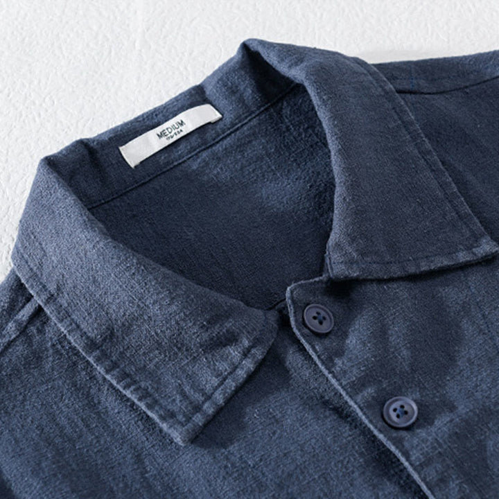 Camisa de manga larga de lino y algodón con botones lisos y bolsillos para hombre de Buddha Stones Commute - image 14