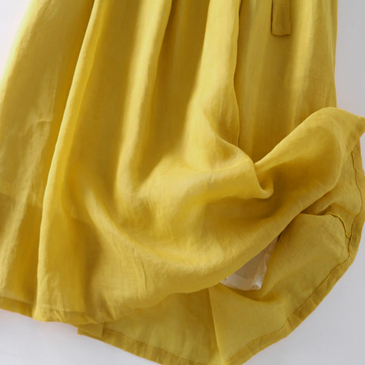 Vestido midi informal y algodón con cuello redondo, mangas cortas y bolsillos, con cordones y estampado Buddha Stones - image 14