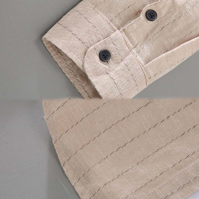 Camisa de manga larga de lino y algodón con estampado a rayas para hombre con traje Tang diario Buddha Stones - image 9
