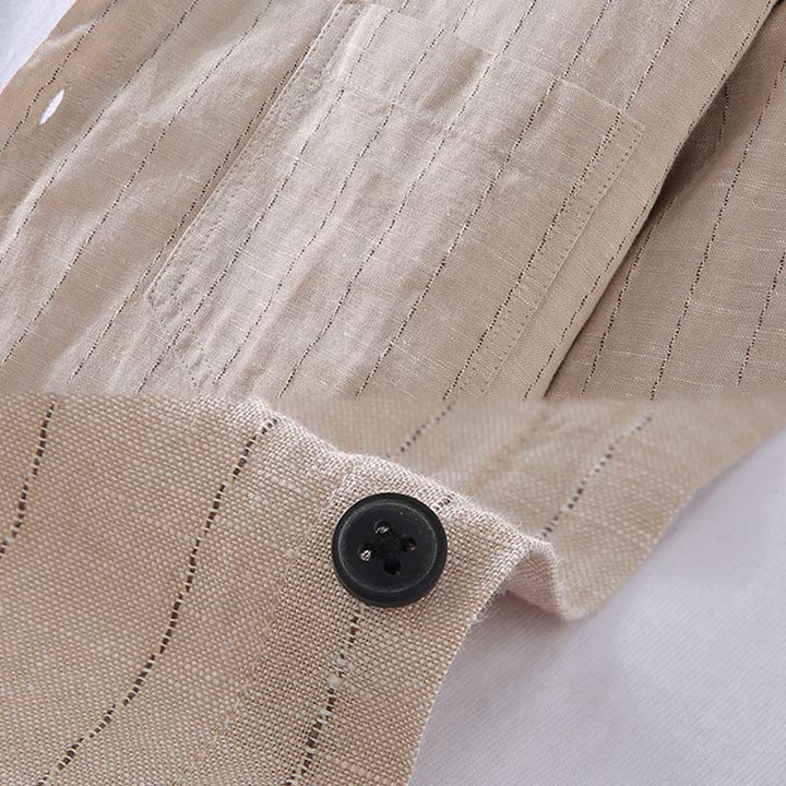 Camisa de manga larga de lino y algodón con estampado a rayas para hombre con traje Tang diario Buddha Stones - image 5