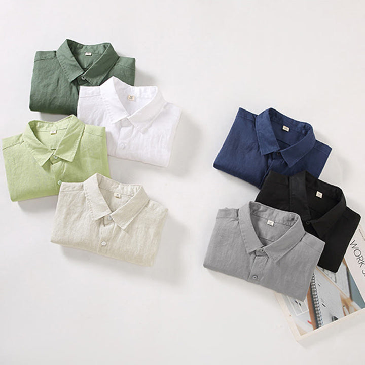 Camisa casual de lino de color puro de manga larga con bolsillo para hombre de Buddha Stones Spring - image 14