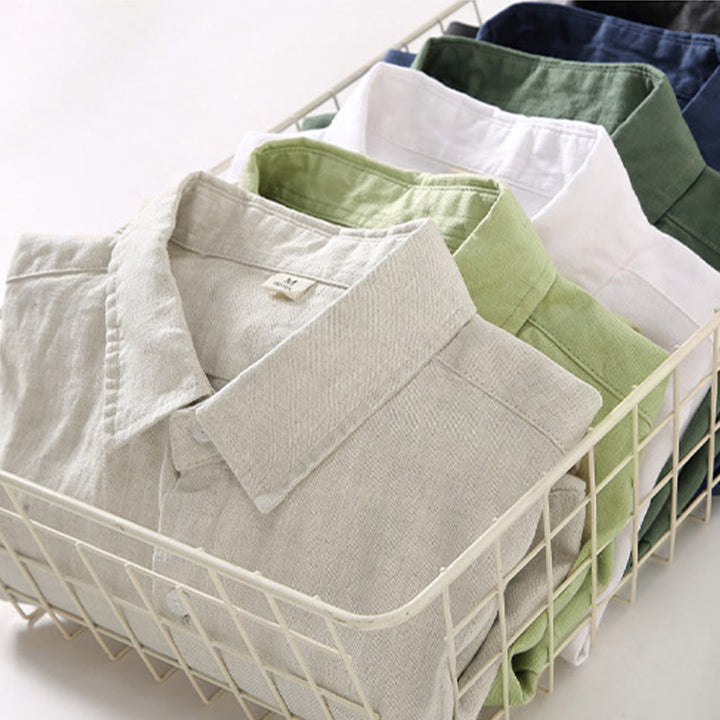 Camisa casual de lino de color puro de manga larga con bolsillo para hombre de Buddha Stones Spring - image 16