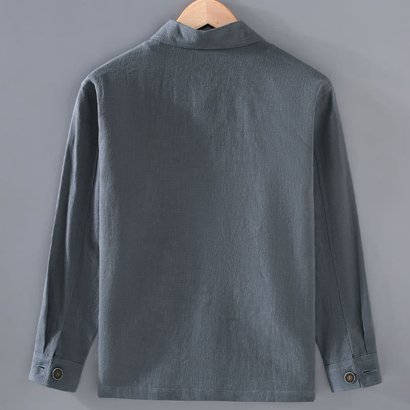 Chaqueta de lino ramio con solapa y botones de manga larga para hombre, estilo Buddha Stones Commute, con bolsillos - image 5