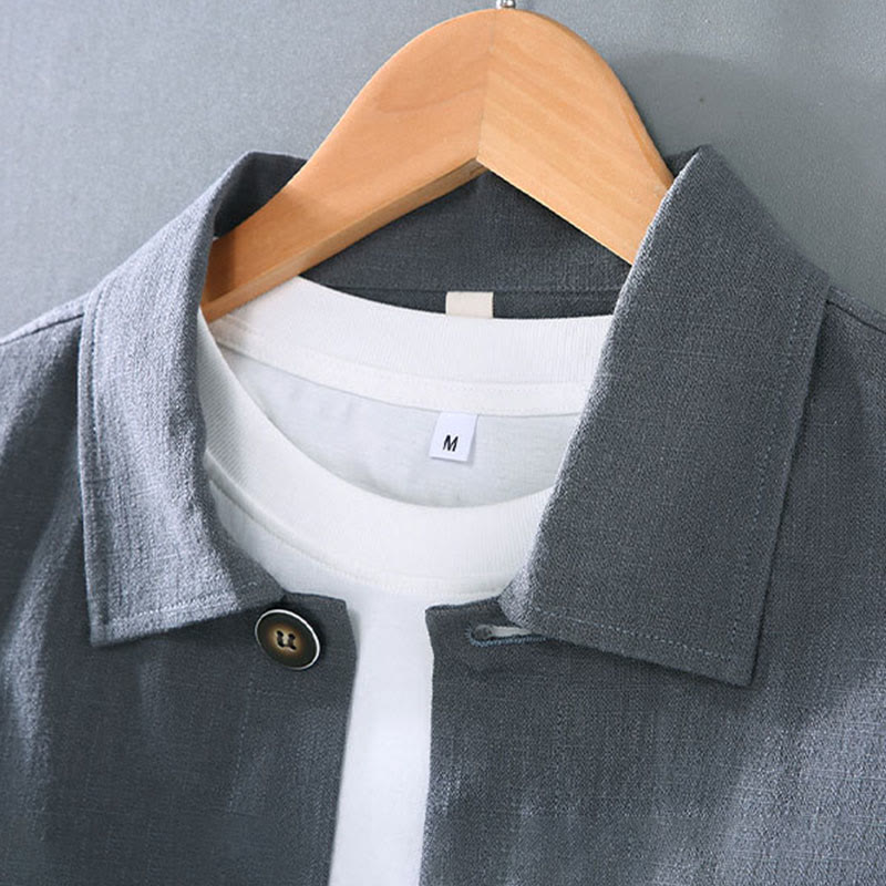 Chaqueta de lino ramio con solapa y botones de manga larga para hombre, estilo Buddha Stones Commute, con bolsillos - image 6