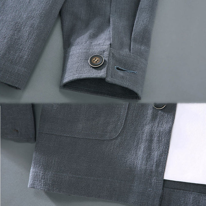 Chaqueta de lino ramio con solapa y botones de manga larga para hombre, estilo Buddha Stones Commute, con bolsillos - image 11