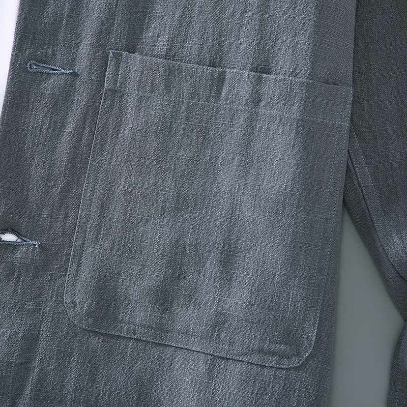 Chaqueta de lino ramio con solapa y botones de manga larga para hombre, estilo Buddha Stones Commute, con bolsillos - image 8