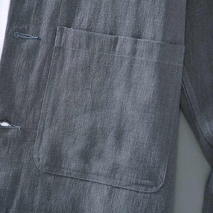 Chaqueta de lino ramio con solapa y botones de manga larga para hombre, estilo Buddha Stones Commute, con bolsillos - image 8