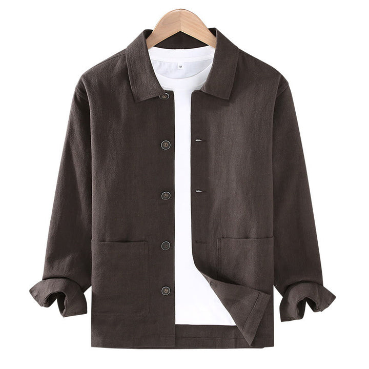 Chaqueta de lino ramio con solapa y botones de manga larga para hombre, estilo Buddha Stones Commute, con bolsillos - image 3