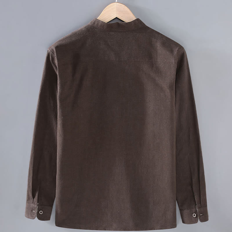 Chaqueta de lino ramio con solapa y botones de manga larga para hombre, estilo Buddha Stones Commute, con bolsillos - image 2