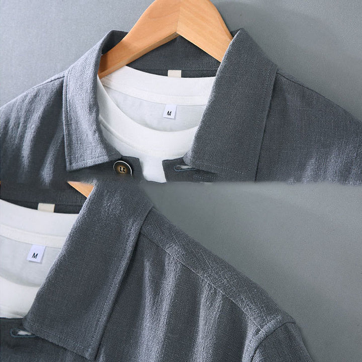Chaqueta de lino ramio con solapa y botones de manga larga para hombre, estilo Buddha Stones Commute, con bolsillos - image 9