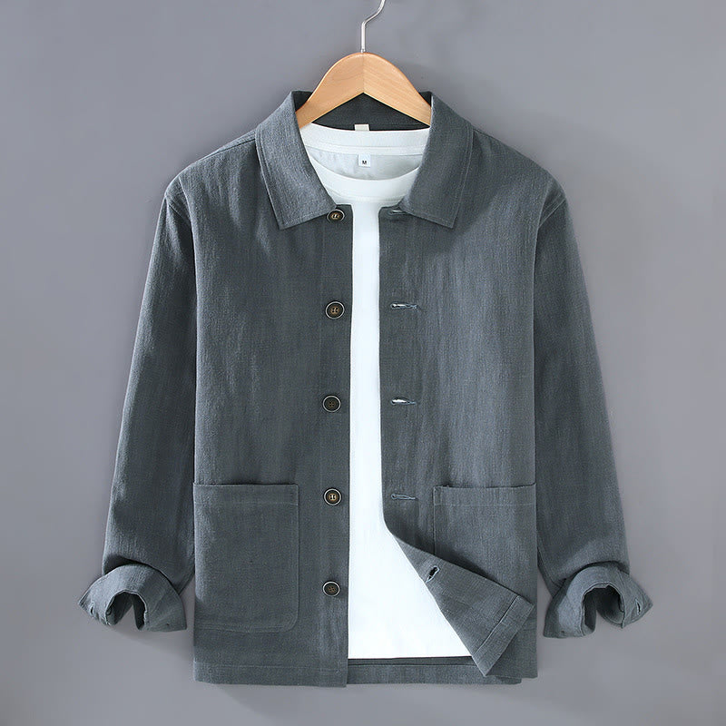 Chaqueta de lino ramio con solapa y botones de manga larga para hombre, estilo Buddha Stones Commute, con bolsillos - Gris pizarra - US/UK/AU42, EU52 (3XL) - image 4