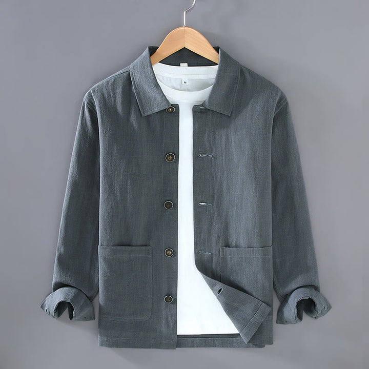 Chaqueta de lino ramio con solapa y botones de manga larga para hombre, estilo Buddha Stones Commute, con bolsillos - Gris pizarra - US/UK/AU42, EU52 (3XL) - image 4